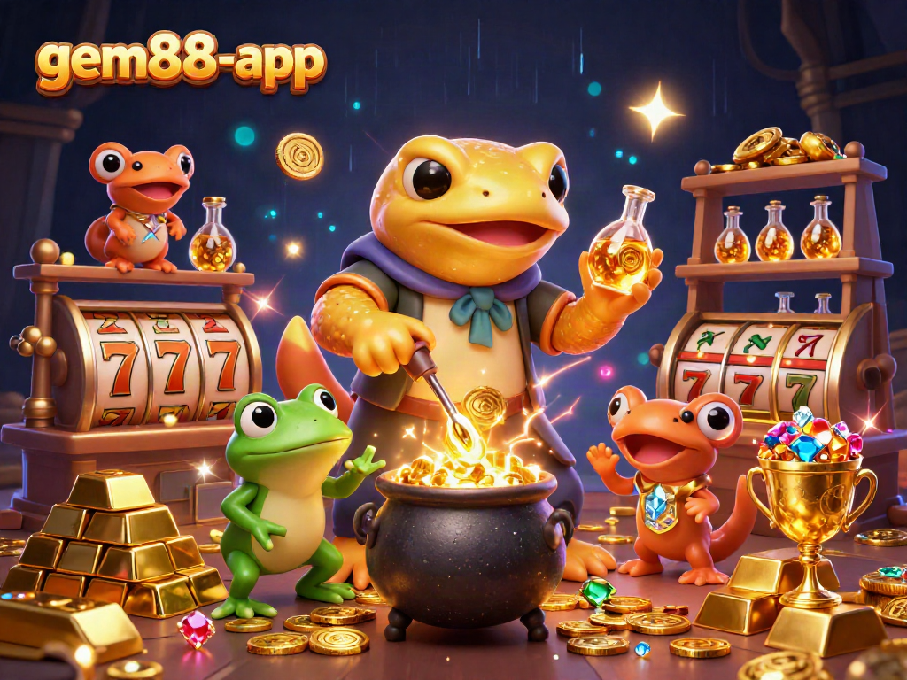 Engage with gem88-app's thrilling slots, featuring vibrant gold coins and dynamic gaming action.