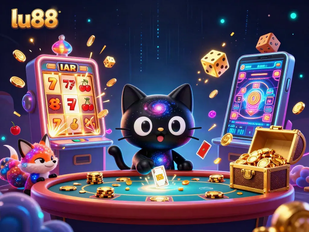 Experience thrilling wins with lu88 at a dynamic cosmic casino scene filled with vibrant elements.