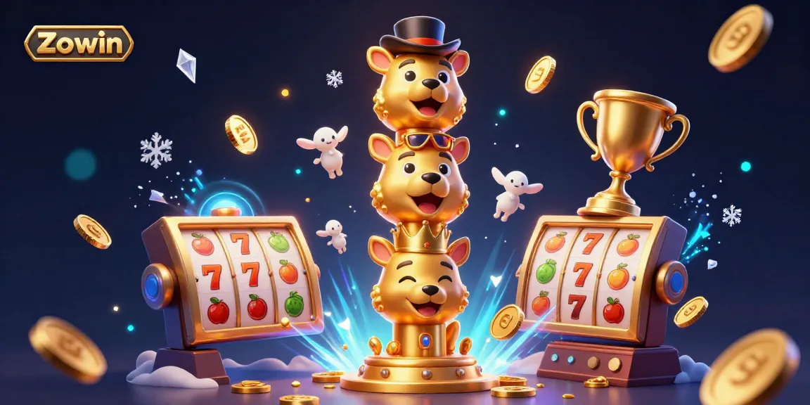 Zowin's vibrant 3D casino experience with golden totem and slot elements, showcasing lively gaming action.