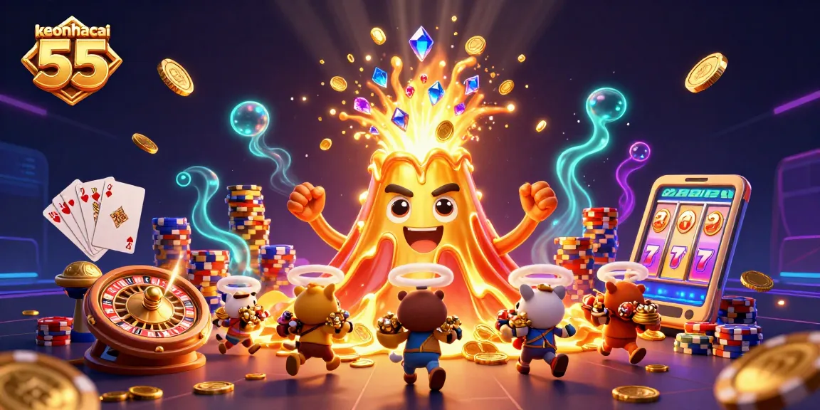 Spin your luck with keonhacai 55 as golden treasures erupt from the joyous volcano!