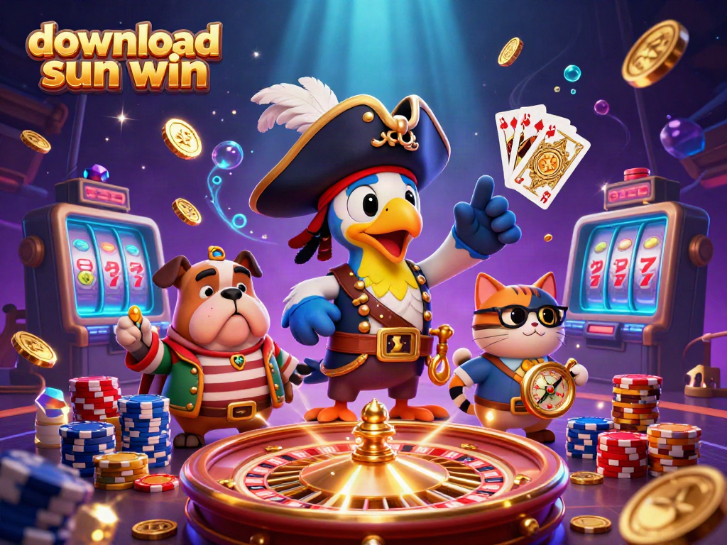 Experience excitement with a thrilling depiction of characters celebrating at a casino while you download sun win today!