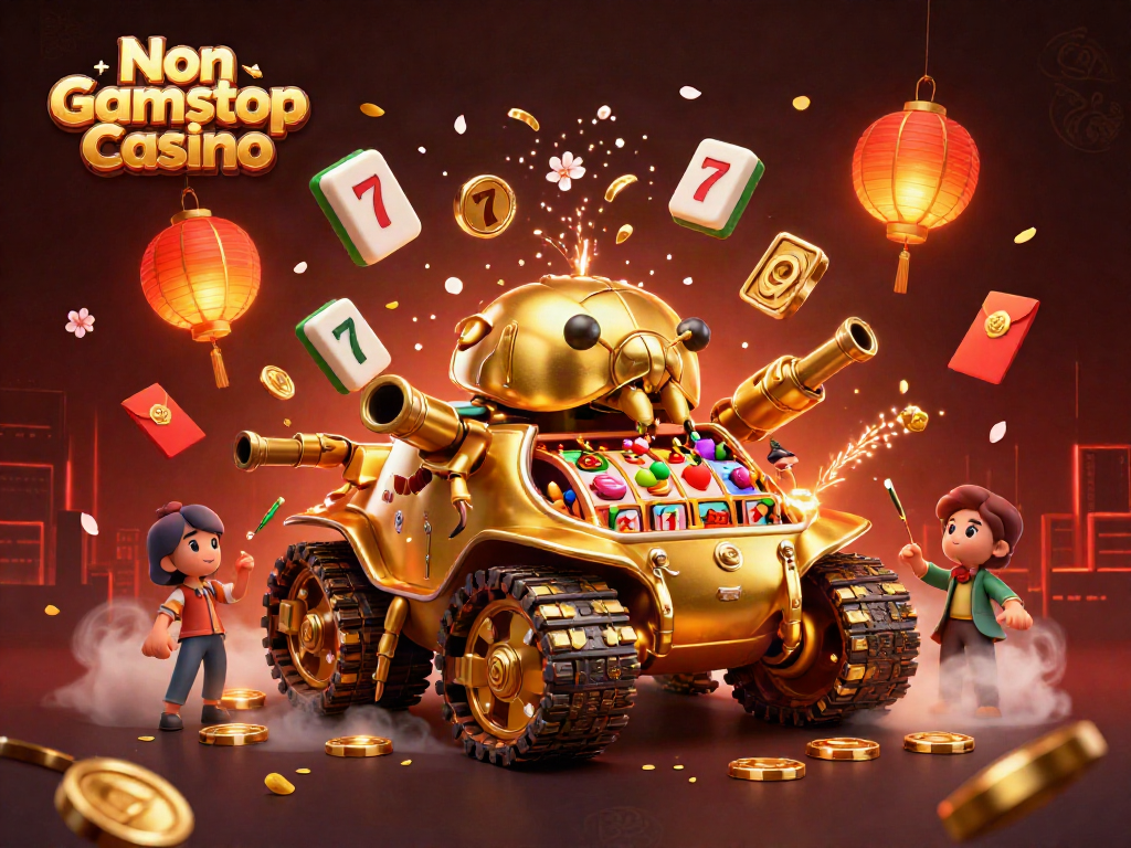 Engage in action-packed games at Non Gamstop Casino with dazzling slot reels and festive elements.