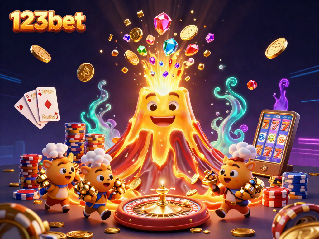 Experience thrilling wins at 123bet with vibrant casino graphics and dynamic gaming elements.