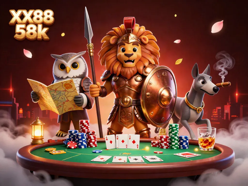 Join the excitement with XX88 58k, a thrilling online betting game featuring evolved characters in action at a bustling casino.