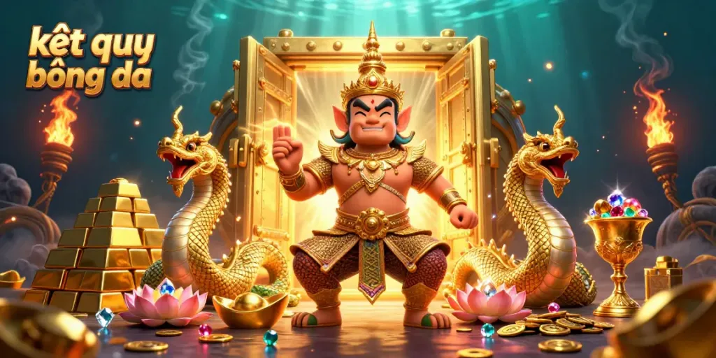 Engage with kết quả bóng đá in an immersive gaming scene featuring vibrant guardian and gold treasures.
