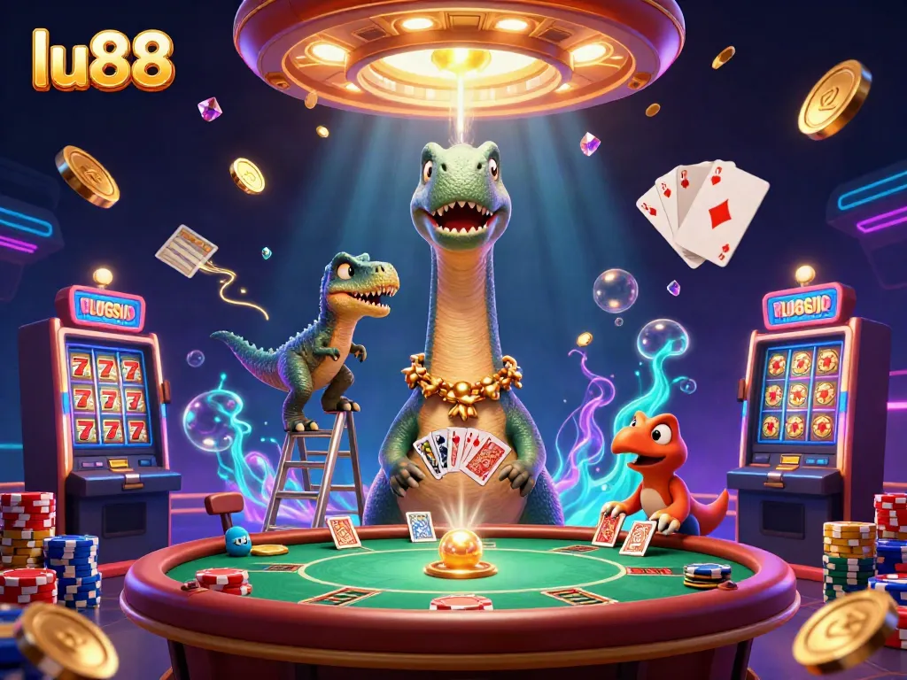 lu88 offers a vibrant casino experience with cartoon dinosaurs and dynamic game elements