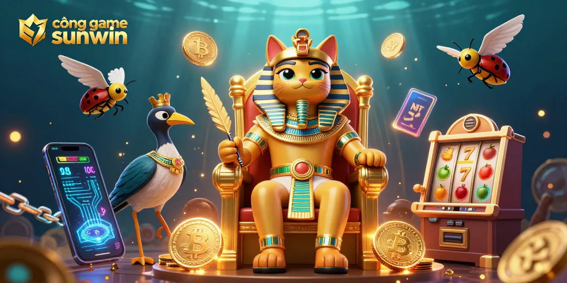 Experience thrilling gaming adventures at cổng game sunwin featuring a majestic pharaoh cat amidst dazzling elements.