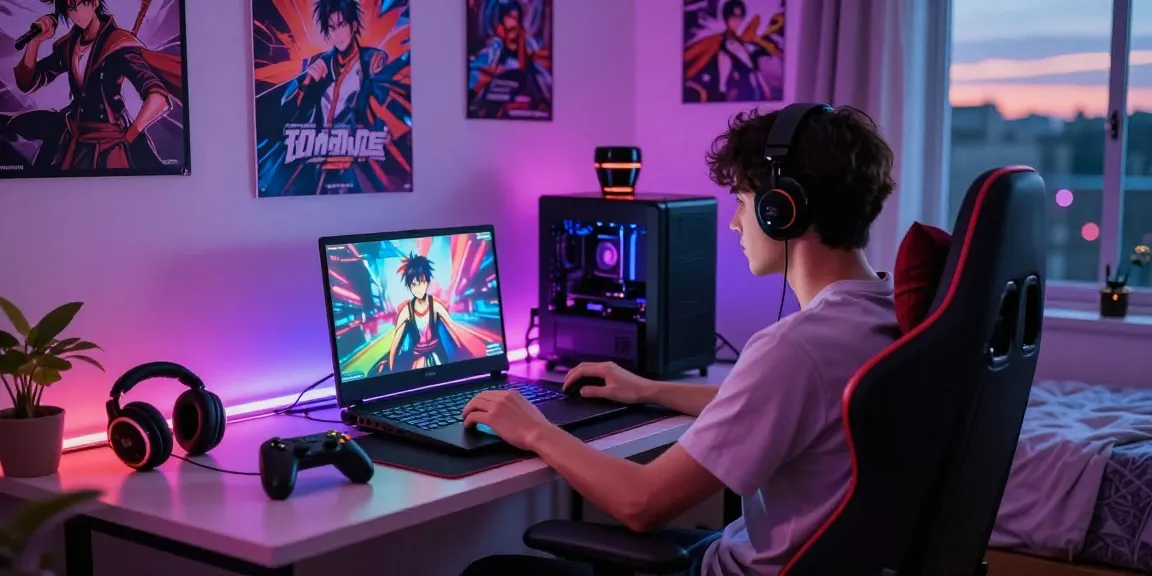 Engaging player enjoying html ecchi games in a vibrant gaming setup