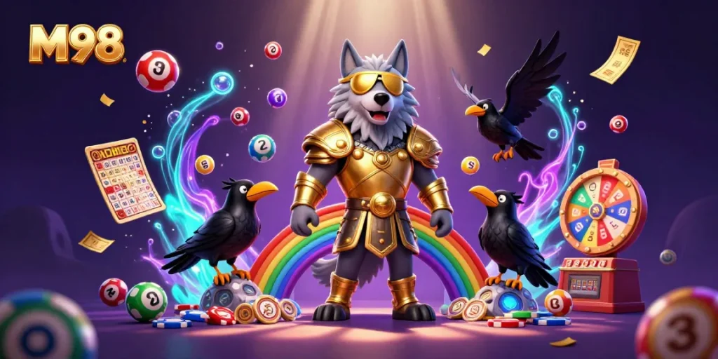 M98 offers an exciting lottery gaming experience with colorful elements and dynamic scenes.